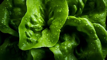 Overhead Shot of Lettuce with visible Water Drops. Close up.
