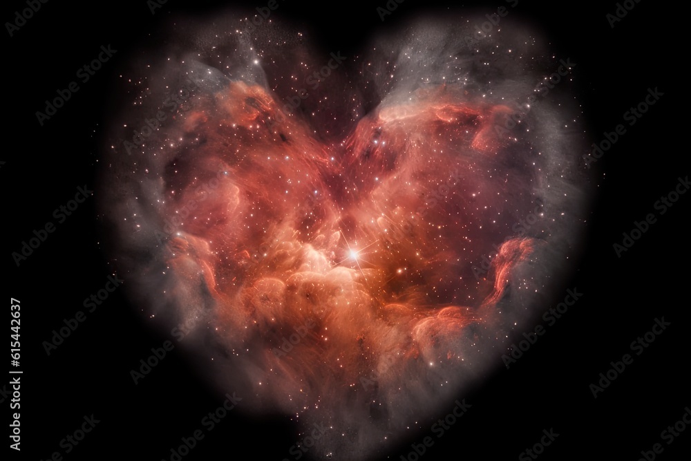 Poster heart-shaped nebula with bright stars in the background, created with generative ai