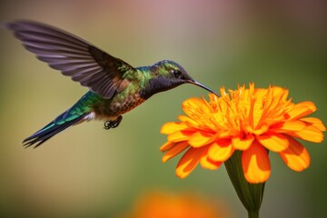 hummingbird hovering over colorful flower, taking in its beauty, created with generative ai