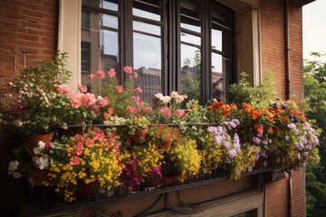 Fototapeta na wymiar window garden overflowing with blooms and greenery, bringing life and color to balcony, created with generative ai