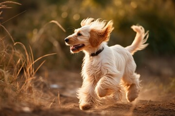 playful puppy chasing its tail, spinning and jumping in the air, created with generative ai