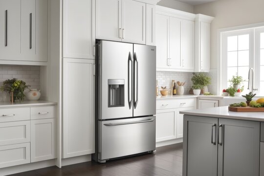 energy-efficient refrigerator with convenient features and streamlined design, created with generative ai