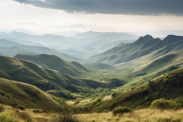 Naklejka premium majestic mountain range with rolling hills in the background, created with generative ai