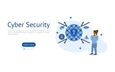 cyber security illustration set. characters using cyber security to protect hacker defense by security system. cyber protection concept. vector illustration.