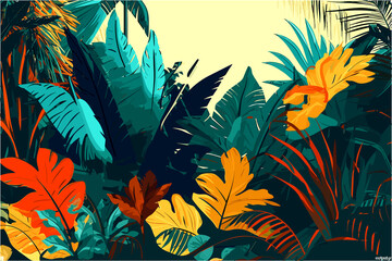 Fototapeta na wymiar Exotic foliage wallpaper (AI-assisted)