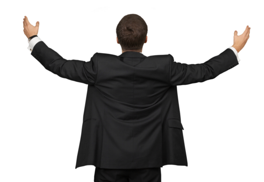 Businessman with Arms Open, Back View - Powered by Adobe