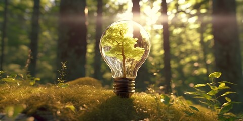 Fototapeta premium plant in light bulb under sunlight