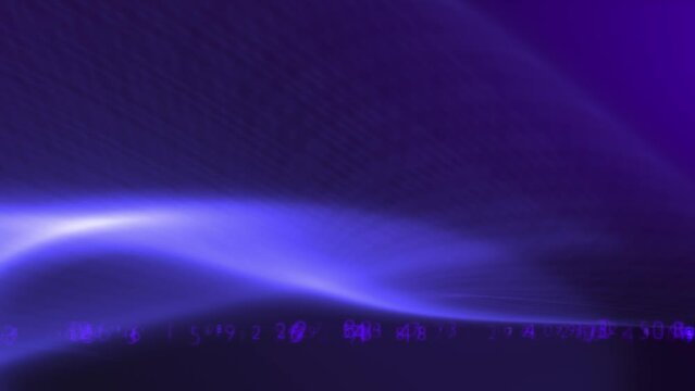Abstract deep puple background with moving curves and numberic.