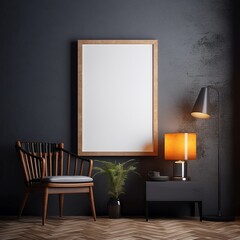 Modern Minimalist Living Room Mockup with Chair, Table and Mounted Blank Picture Frame

