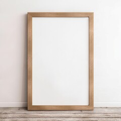 Mockup Wall with Large Empty Picture Frame on Wooden Floor Against Wall