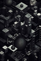 monochrome geometric shapes on a dark background, created with generative ai