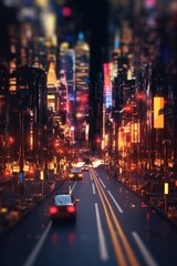 Fototapeta na wymiar blurred city lights at night for bokeh effect, created with generative ai