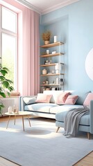 Serene Haven: A Cozy Living Room in Pastel Colors Generative AI 8