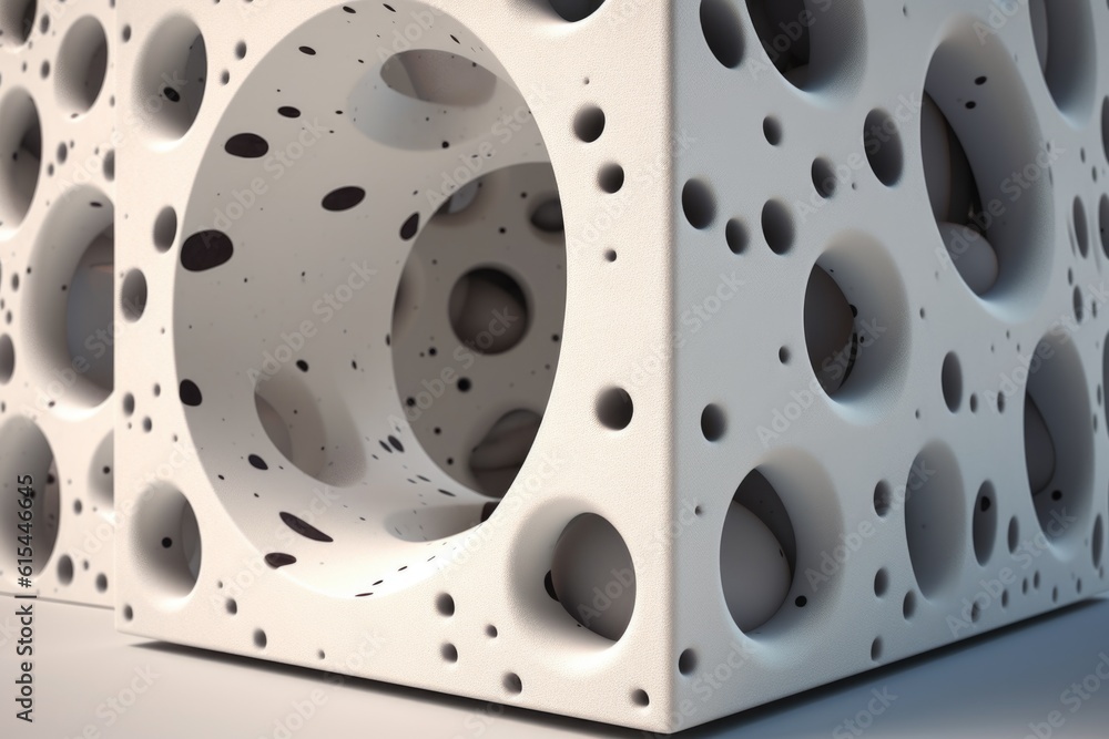 Sticker 3d geometric structure with holes, showing peek of inside, created with generative ai