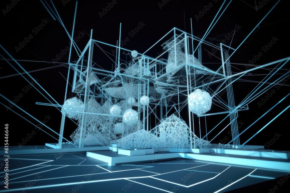 Wall mural 3d structure composed of geometric shapes, in futuristic setting, created with generative ai