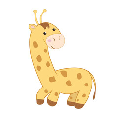Funny beautiful giraffe illustration. Cartoon cute baby elefante. vector illustration