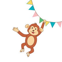 Cute monkey hanging on liana vector illustration