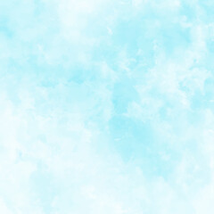 Blue vector watercolor art background with white clouds and blue sky. Hand drawn vector texture. Heaven. Watercolour banner. Abstract template for flyers, cards, poster, cover or design interior.