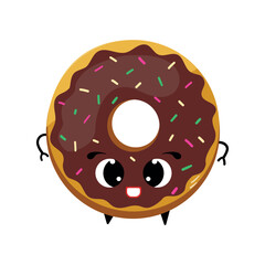 Funny donut cartoon character, happy donut vector, donut with eyes. sweet dessert vector illustration