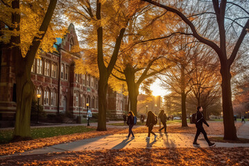 U.S. university campus in the fall - obrazy, fototapety, plakaty