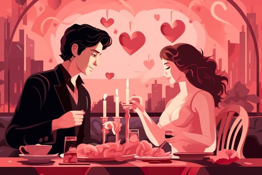 romantic couple in restaurant. Ai generative art.