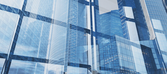 business background banner with office buildings, innovation technology for business - obrazy, fototapety, plakaty