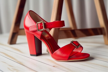 Luxury glamour woman`s red sandals. Super photo realistic background, generative ai illustration.