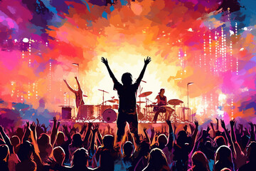 Fototapeta na wymiar illustration of famous musicians performing on stage during a concert