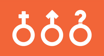 Vector symbol of woman, man and unknown. Orange background