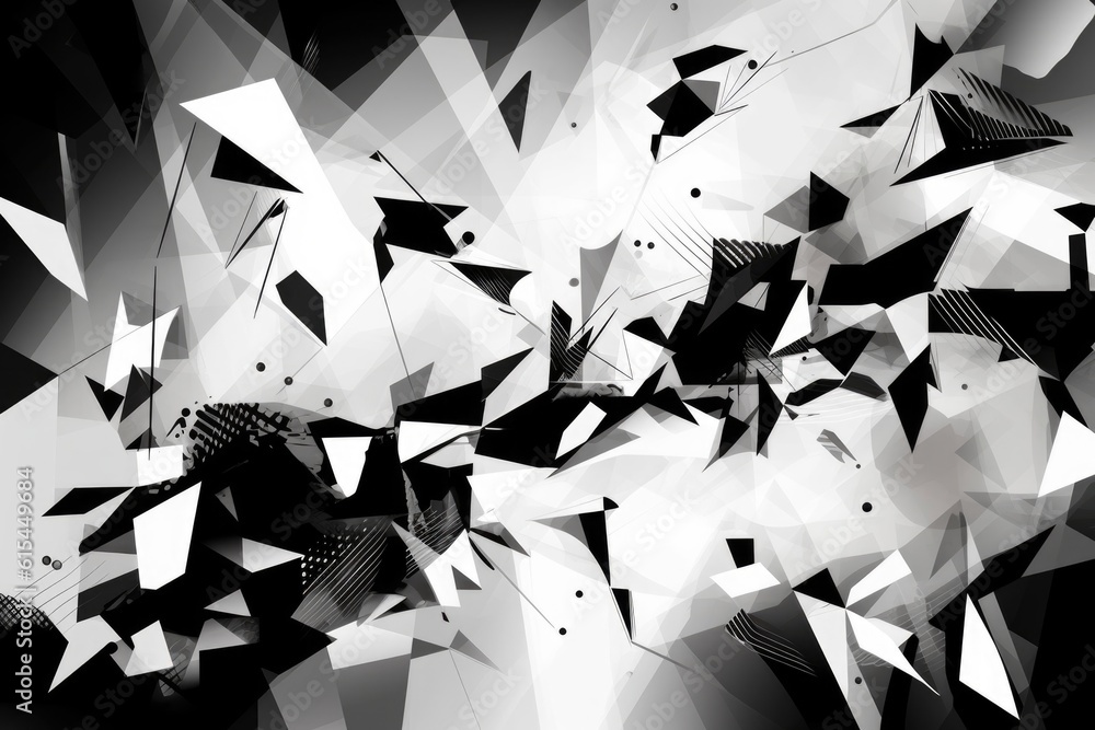 Wall mural abstract black and white design with fragmented shapes, created with generative ai