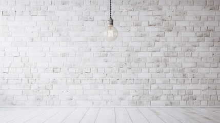 White brick wall with a lamp on the background of stone tiles. Generative AI