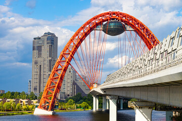 Fototapeta premium Moscow, Russia - June 07, 2023: picturesque bridge over the river
