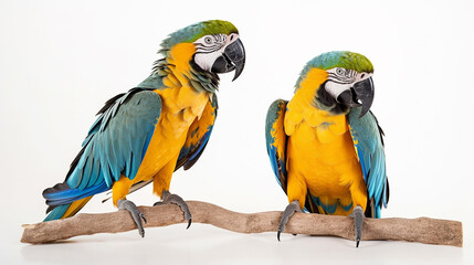Fototapeta na wymiar papagaio amarelo com azul em fundo branco 