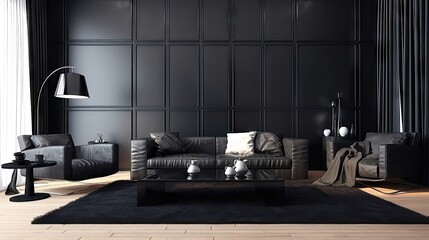 Understated Elegance: A Minimalistic Black Living Room with Serene Ambiance Generative AI 6