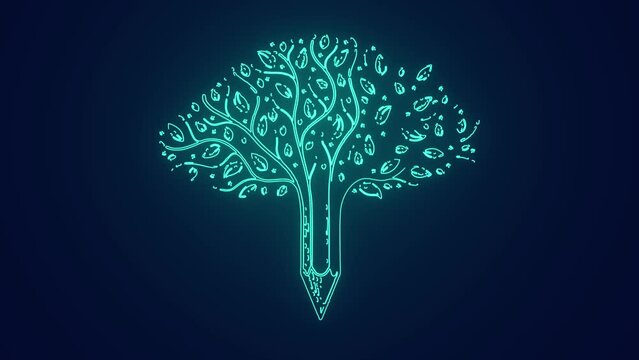 Education tree with pencil back to school animation