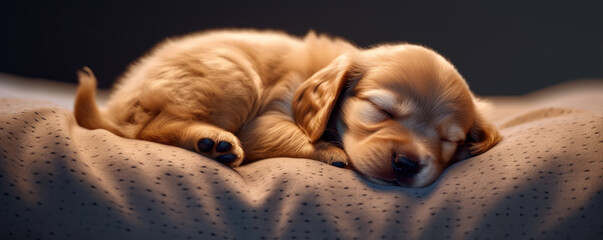 A sleepy cute brown puppy dozing on a pillow. generative ai