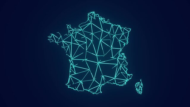 France country map geographic interconnecting communication technology animation