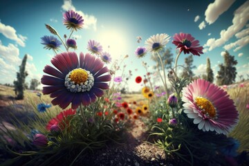 Obraz na płótnie Canvas Colorful spring flowers in the meadow