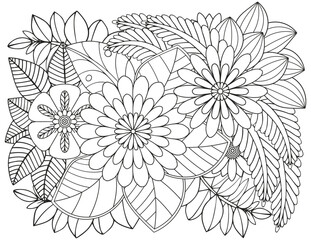 Flower meadow coloring page for children and adults.