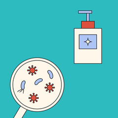 Bacteria and soap flat illustration. Hygiene illustration.