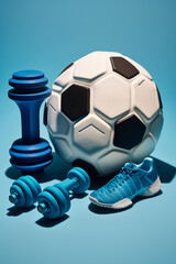 Football and gym, sport equipment 