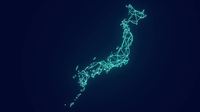 Japan country map geographic interconnecting communication technology animation