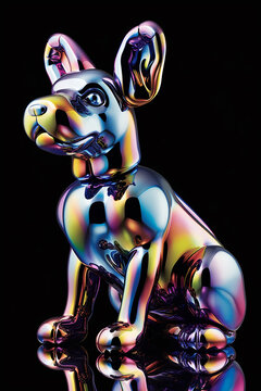 Metallic Dog Sculpture, Foil Balloon Animal On Black