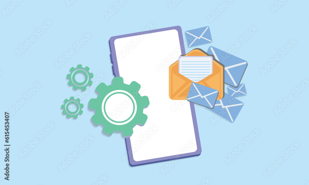 Poster mobile service. phone with gear and letter in envelope. technical support. update and upgrade smartp