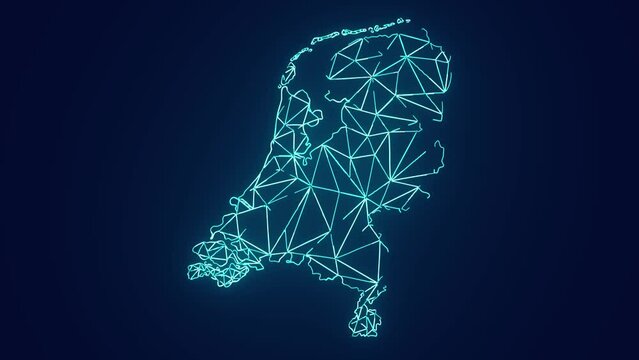 Netherlands country map geographic interconnecting communication technology animation