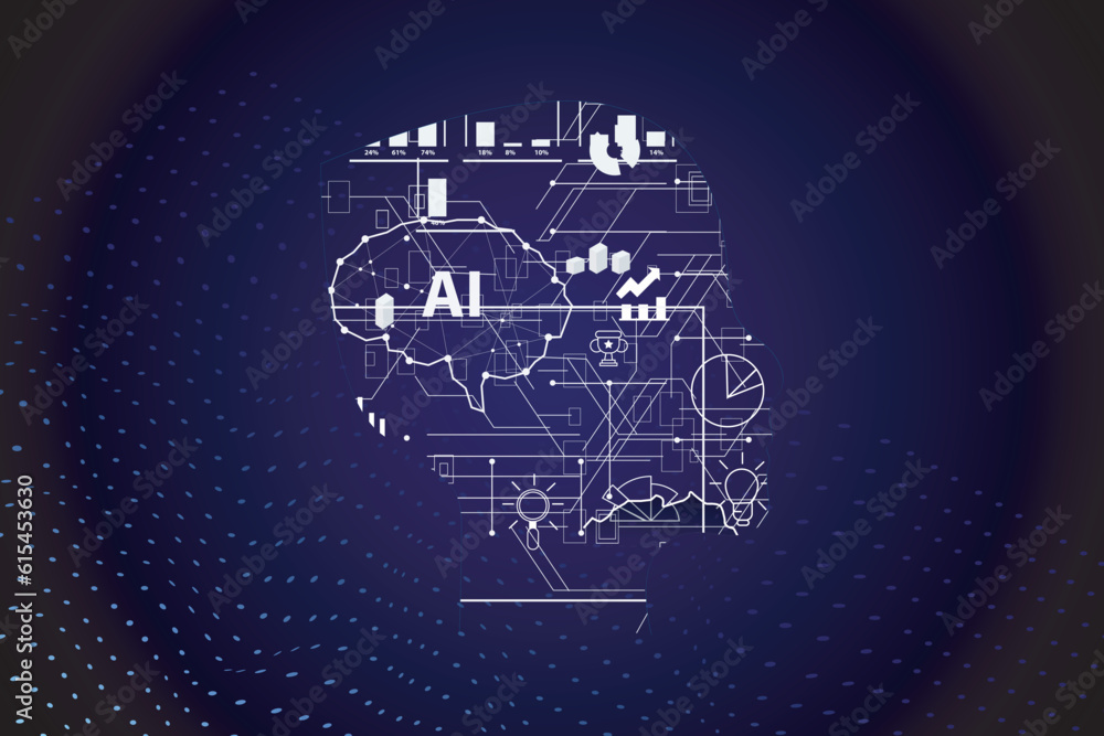 Poster abstract polygonal human brain. low poly wire frame vector illustration on a dark background suitabl