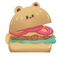 Cute Element of bear hamburger by hand drawn design for decoration