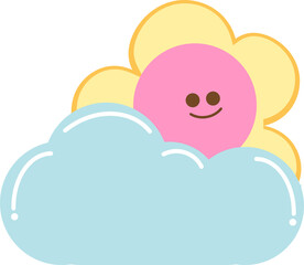 Cute Element flower behind cloud on the sky by hand drawn design for decoration