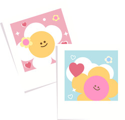 Cute Element couple flower in polaroid by hand drawn design for decoration