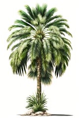 Green palm tree with branch isolated on white background.